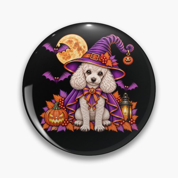 Item preview, White Poodle Halloween Witch Costume & Spooky Pumpkin designed and sold by PixelsPaws.