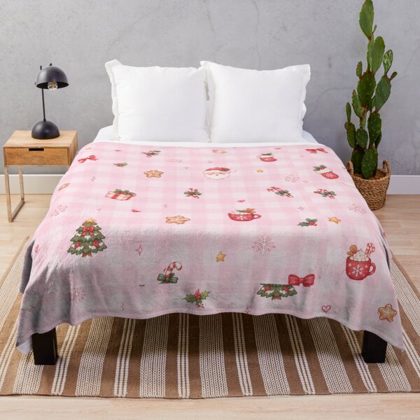 Item preview, Cute Pink Christmas Gingham Pattern with Santa and Candy Canes designed and sold by Kiralemon.
