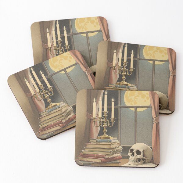 Item preview, Candelabra, Skull and Old Books, Gothic Halloween Print designed and sold by GildedFolio.