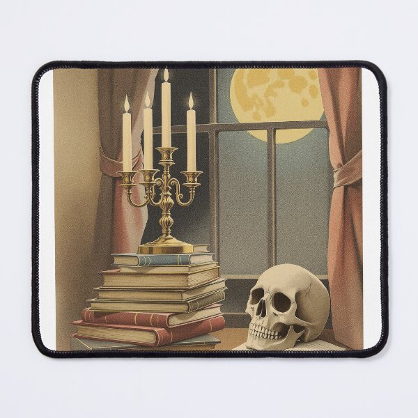 Item preview, Candelabra, Skull and Old Books, Gothic Halloween Print designed and sold by GildedFolio.