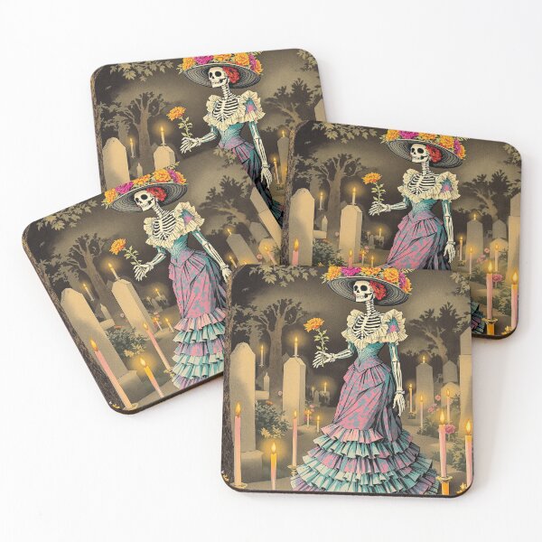 Item preview, La Catrina with Marigolds, Day of the Dead Wall Art designed and sold by GildedFolio.