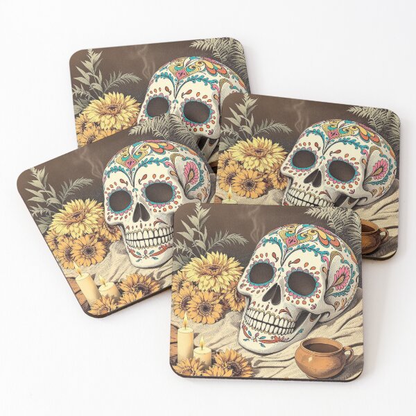 Item preview, Sugar Skull and Hot Chocolate, Day of the Dead Print designed and sold by GildedFolio.