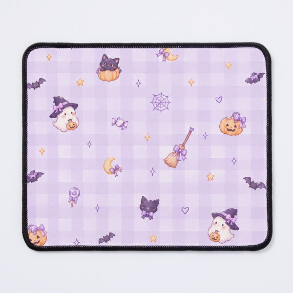 Item preview, Cute Purple Halloween Gingham Pattern with Ghosts and Black Cats designed and sold by Kiralemon.