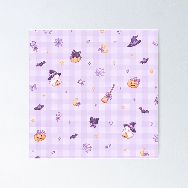 Item preview, Cute Purple Halloween Gingham Pattern with Ghosts and Black Cats designed and sold by Kiralemon.