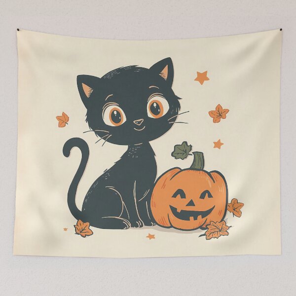 Item preview, Big-Eyed Black Cat and Jack-o'-Lantern - Cute Spooky Season Sticker designed and sold by Lu7u.