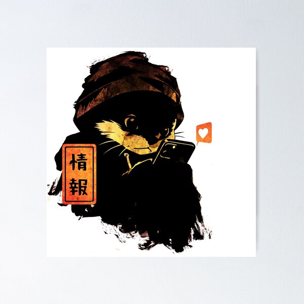 Item preview,  Japanese Ink Cat Obsessed With Phone – Sumi-e Wall Art designed and sold by AnmForge.