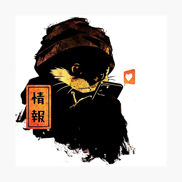 Item preview,  Japanese Ink Cat Obsessed With Phone – Sumi-e Wall Art designed and sold by AnmForge.