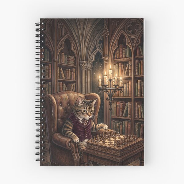 Item preview, Cat Philosopher Playing Chess - Dark Academia Storybook Notebook designed and sold by MissoStudio.