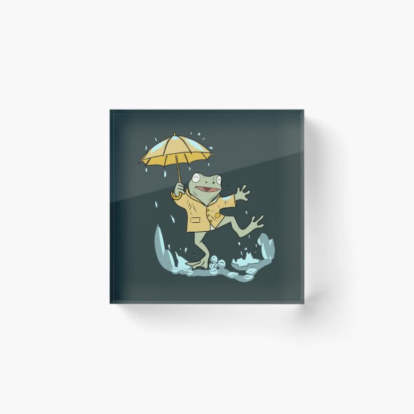 Item preview, Frog Dancing in Rain with Yellow Umbrella Cute Goblincore Illustration  designed and sold by LeshanArt.