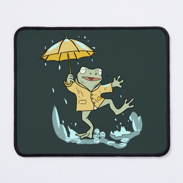 Item preview, Frog Dancing in Rain with Yellow Umbrella Cute Goblincore Illustration designed and sold by LeshanArt.