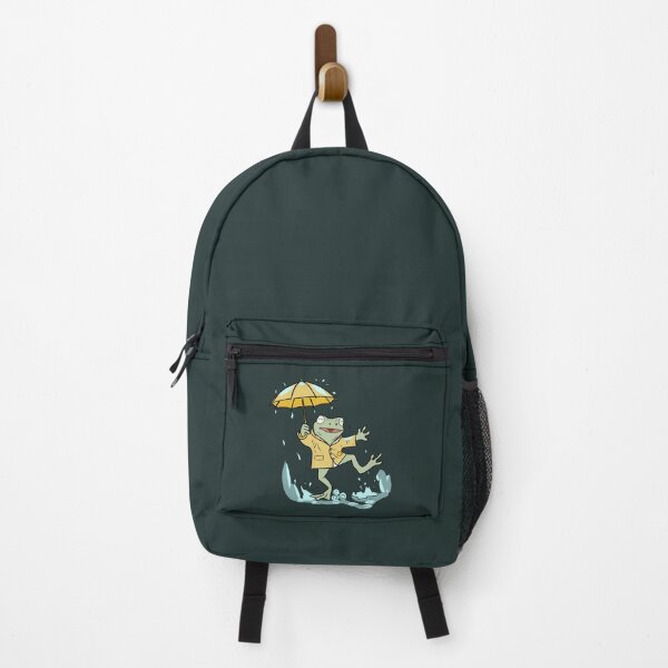 Item preview, Frog Dancing in Rain with Yellow Umbrella Cute Goblincore Illustration  designed and sold by LeshanArt.