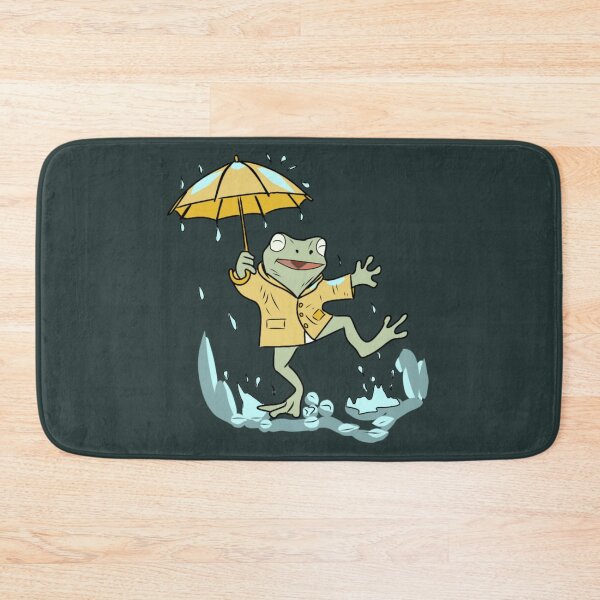 Item preview, Frog Dancing in Rain with Yellow Umbrella Cute Goblincore Illustration  designed and sold by LeshanArt.
