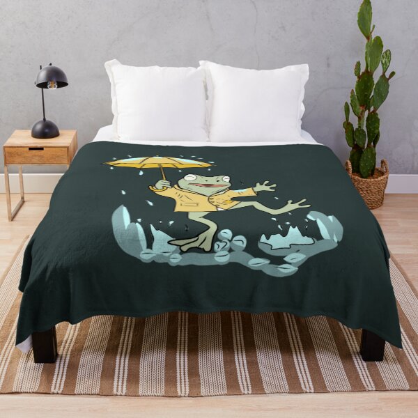 Item preview, Frog Dancing in Rain with Yellow Umbrella Cute Goblincore Illustration  designed and sold by LeshanArt.