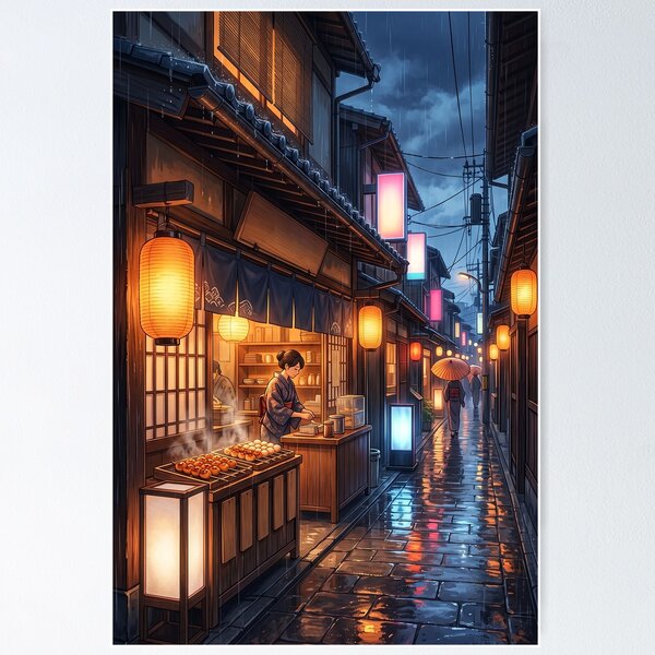Item preview, Rainy Night Kyoto Dango Stall - Cozy Anime Aesthetic Notebook designed and sold by MissoStudio.