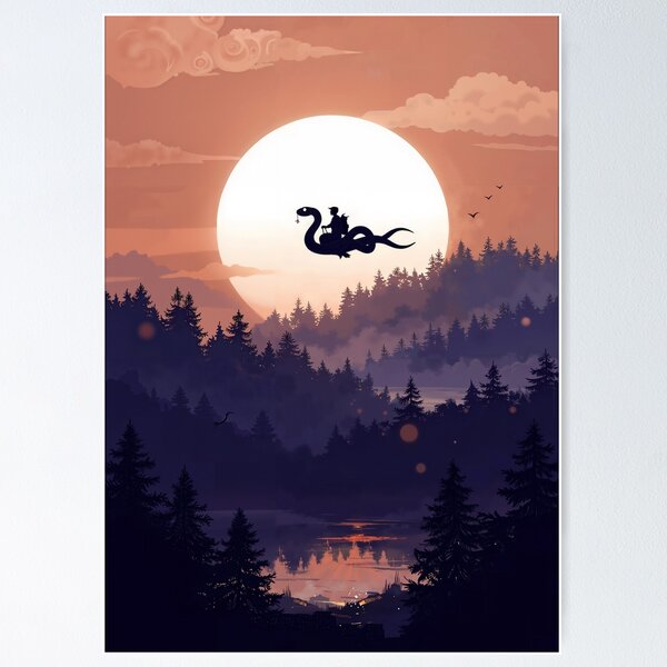 Item preview, Silhouette of Wizard on Flying Dragon designed and sold by IdeallArts.