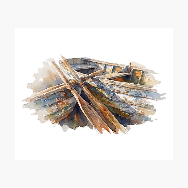 Item preview, Vintage Rowboat & Oars Watercolour Art designed and sold by made by Golightly x.