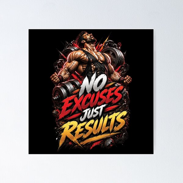 Item preview, No Excuses Just Results | Bodybuilding Gym Motivation Design designed and sold by M. Mamdouh Artworks.