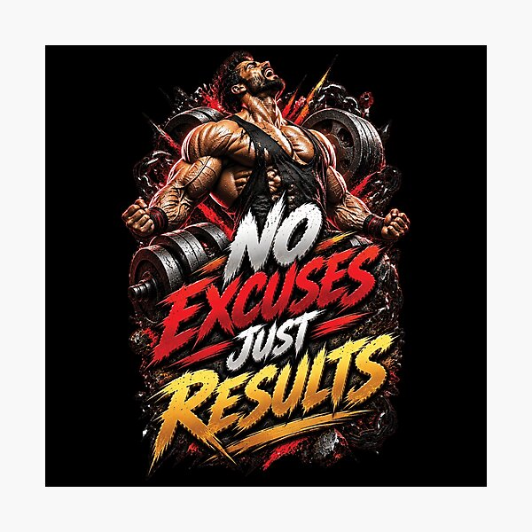 Item preview, No Excuses Just Results | Bodybuilding Gym Motivation Design designed and sold by M. Mamdouh Artworks.