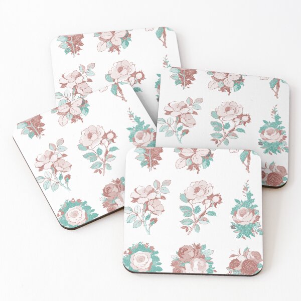 Item preview, Vintage Rose Bouquet Illustration Set in Dusty Rose and Teal Color Palette designed and sold by maewjpho.