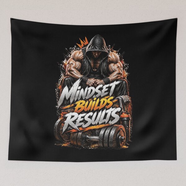Item preview, Mindset Builds Results | Hardcore Bodybuilding Gym Motivation Design designed and sold by M. Mamdouh Artworks.