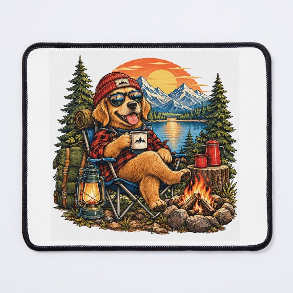 Item preview, Vintage Camping Dog Mountain Lake Retro Illustration designed and sold by lovepower.
