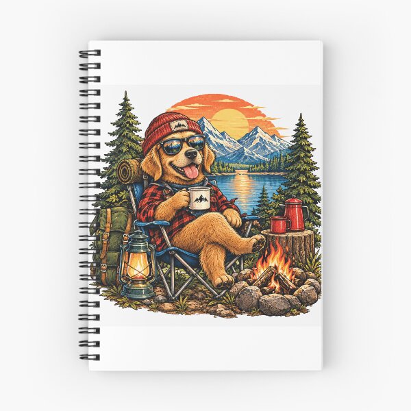 Item preview, Vintage Camping Dog Mountain Lake Retro Illustration designed and sold by lovepower.