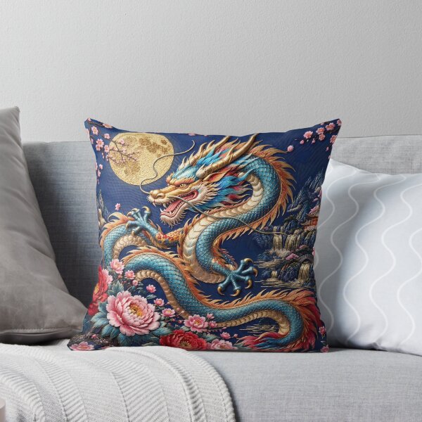 Item preview, Chinese Dragon with Full Moon and Peonies – Silk Embroidery Art designed and sold by ManJiangHong.