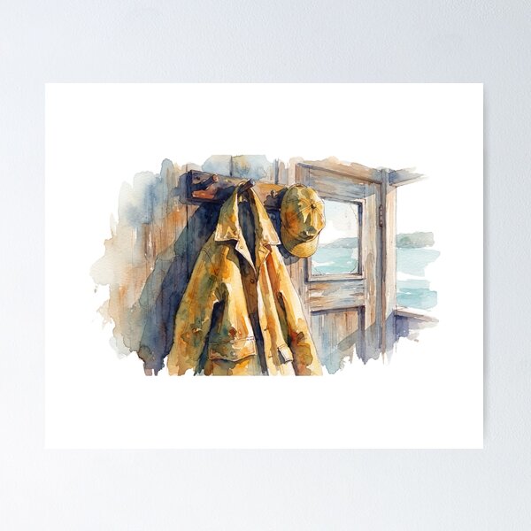Item preview, Fisherman Coat and Cap Watercolour Art designed and sold by made by Golightly x.