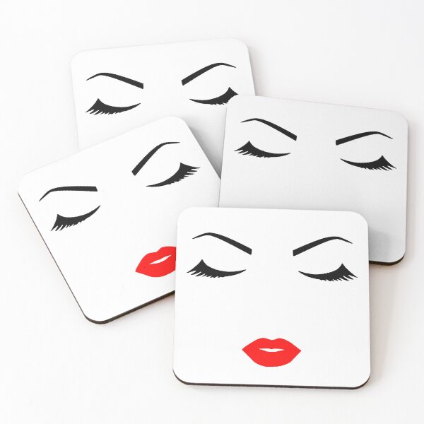 Item preview, Pretty Girl Face Closed Eyes Eyelashes  Minimalist Art White Black Red Shapes Mania designed and sold by Shapes-Mania.