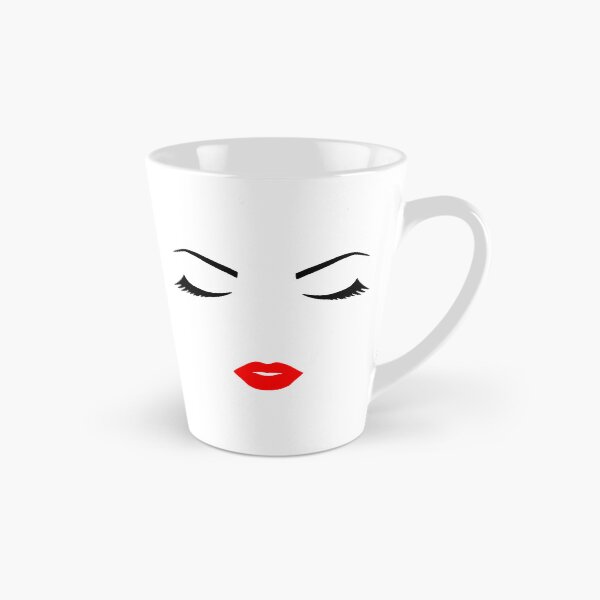 Item preview, Pretty Girl Face Closed Eyes Eyelashes  Minimalist Art White Black Red Shapes Mania designed and sold by Shapes-Mania.
