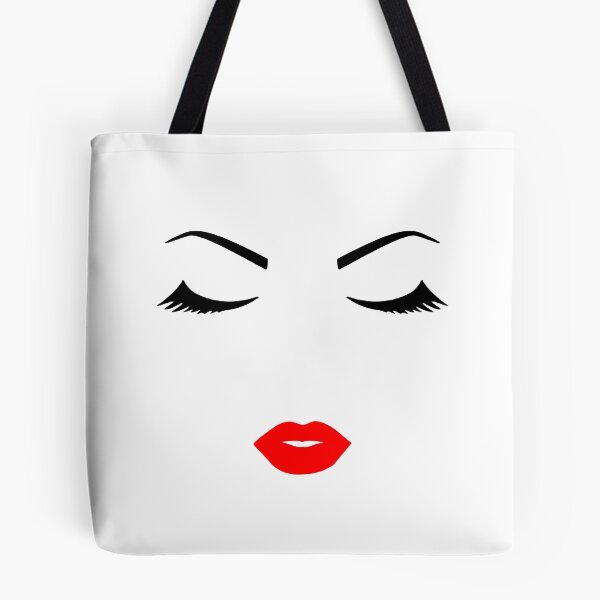 Item preview, Pretty Girl Face Closed Eyes Eyelashes  Minimalist Art White Black Red Shapes Mania designed and sold by Shapes-Mania.