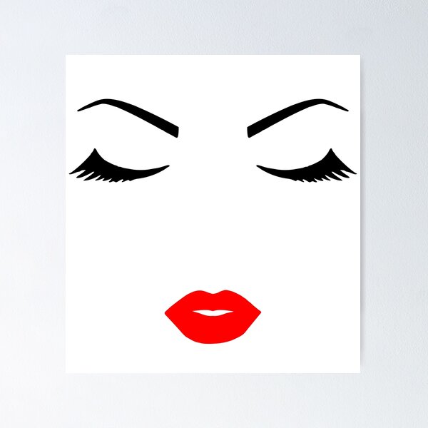 Item preview, Pretty Girl Face Closed Eyes Eyelashes  Minimalist Art White Black Red Shapes Mania designed and sold by Shapes-Mania.