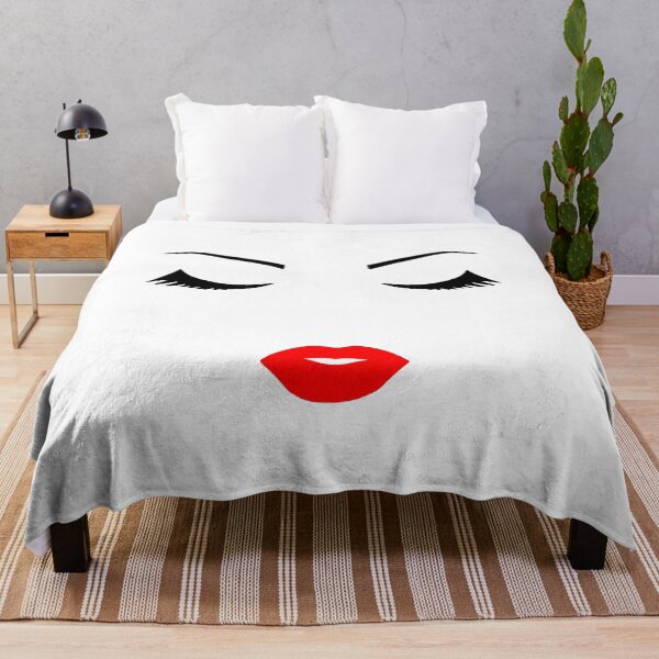 Item preview, Pretty Girl Face Closed Eyes Eyelashes  Minimalist Art White Black Red Shapes Mania designed and sold by Shapes-Mania.