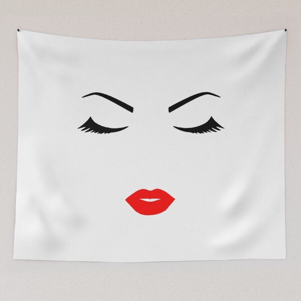 Item preview, Pretty Girl Face Closed Eyes Eyelashes  Minimalist Art White Black Red Shapes Mania designed and sold by Shapes-Mania.