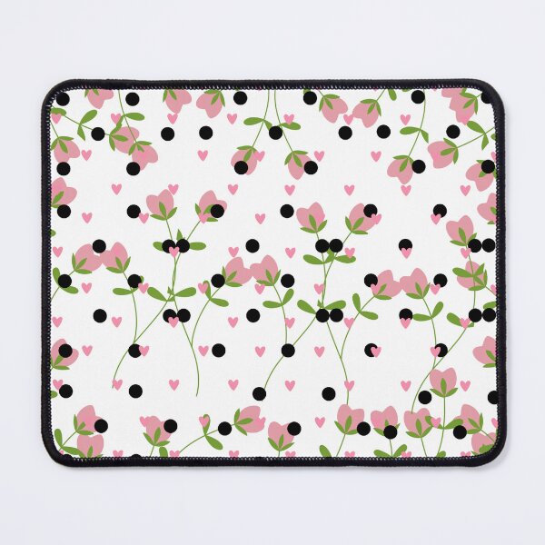 Item preview, Cute Pink Floral Hearts Black Polka Dots Seamless Pattern designed and sold by ShivCraftStudio.