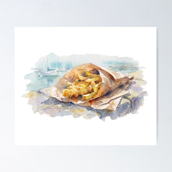 Item preview, Fish and Chips Harbour Watercolour Art designed and sold by made by Golightly x.