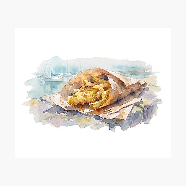 Item preview, Fish and Chips Harbour Watercolour Art designed and sold by made by Golightly x.