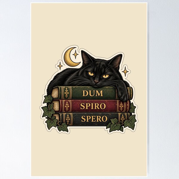 Item preview, Dum Spiro Spero – Latin Hope Quote Black Cat Book Lover Design designed and sold by MetaModel Editions.