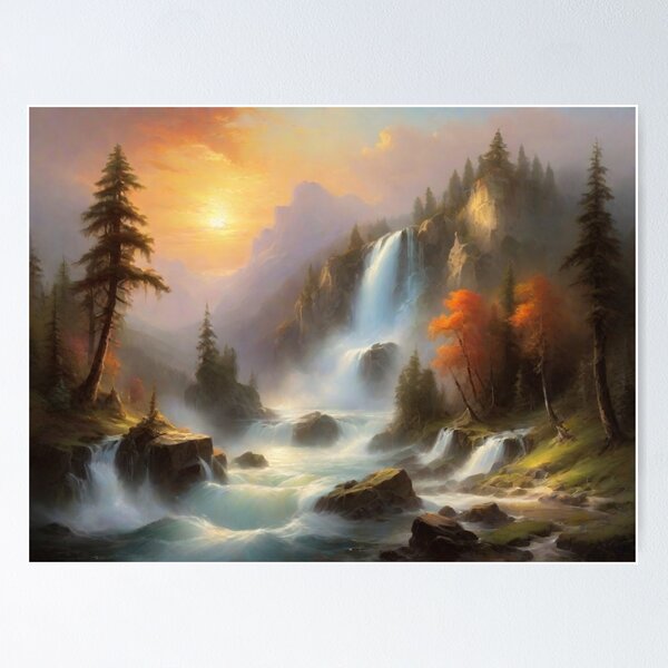Item preview, Mountain Cascade | Sunset Waterfall Landscape designed and sold by Prachodayat Artworks.