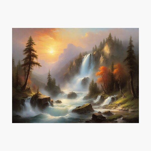 Item preview, Mountain Cascade | Sunset Waterfall Landscape designed and sold by Prachodayat Artworks.