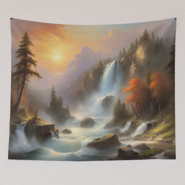 Item preview, Mountain Cascade | Sunset Waterfall Landscape designed and sold by Prachodayat Artworks.