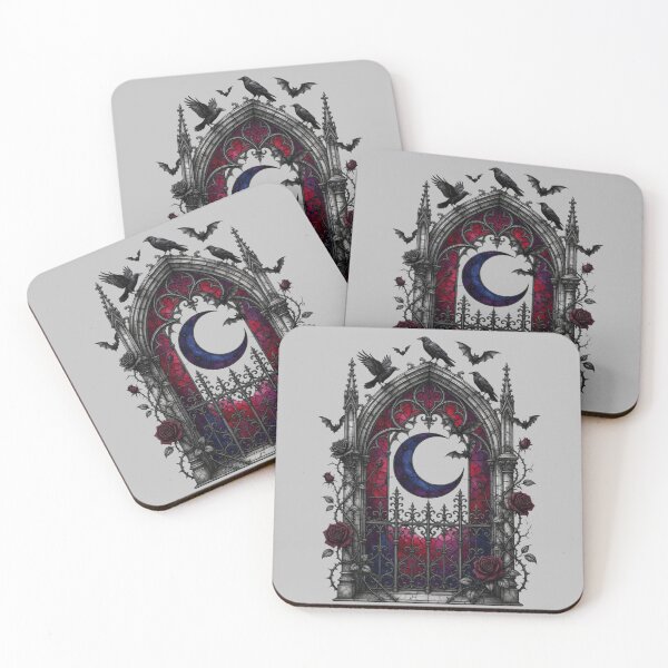 Item preview, Gothic Cathedral Stained Glass Window Crescent Moon Raven designed and sold by CF_VintageDesign.