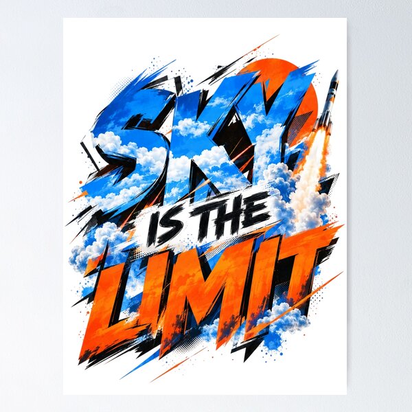 Item preview, Sky Is the Limit – Electric Blue & Orange Typography designed and sold by Jandedan.