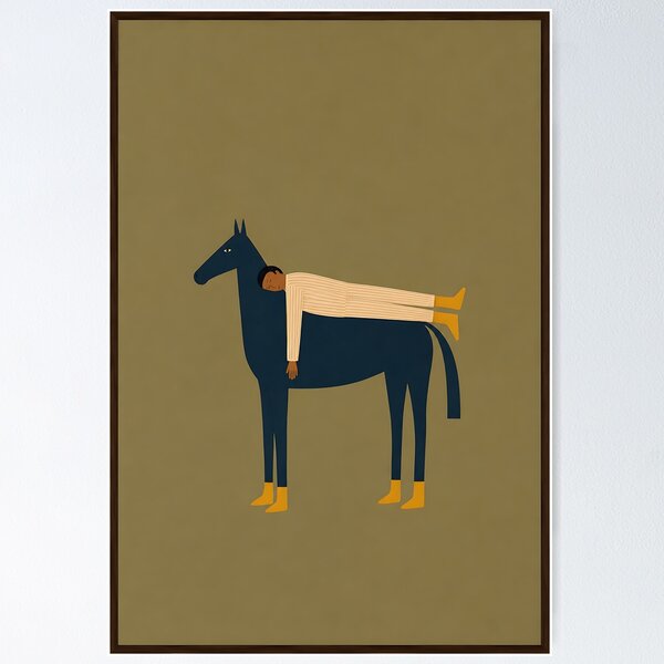 Item preview, Minimalist Person Lying on Blue Horse Folk Art designed and sold by artswag.