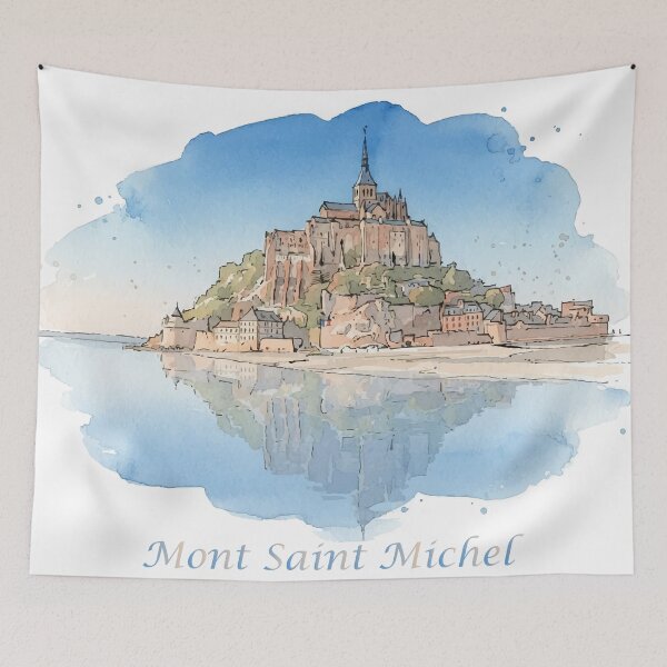 Item preview, Mont Saint Michel Abbey Normandy France Watercolor Art designed and sold by NareArt.