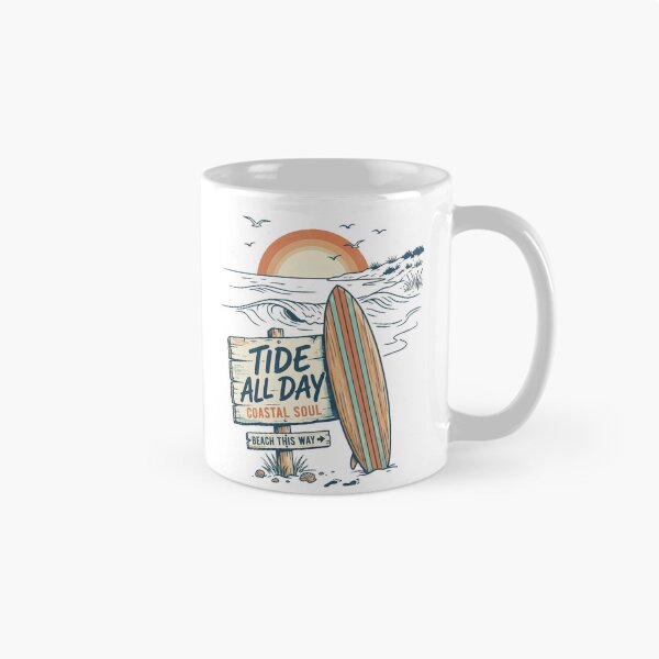 Item preview, Tide All Day Coastal Soul Retro Line Art Surfboard Beach Design designed and sold by @SHINTOSARTSTORE.