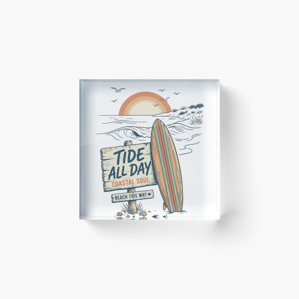 Item preview, Tide All Day Coastal Soul Retro Line Art Surfboard Beach Design designed and sold by @SHINTOSARTSTORE.