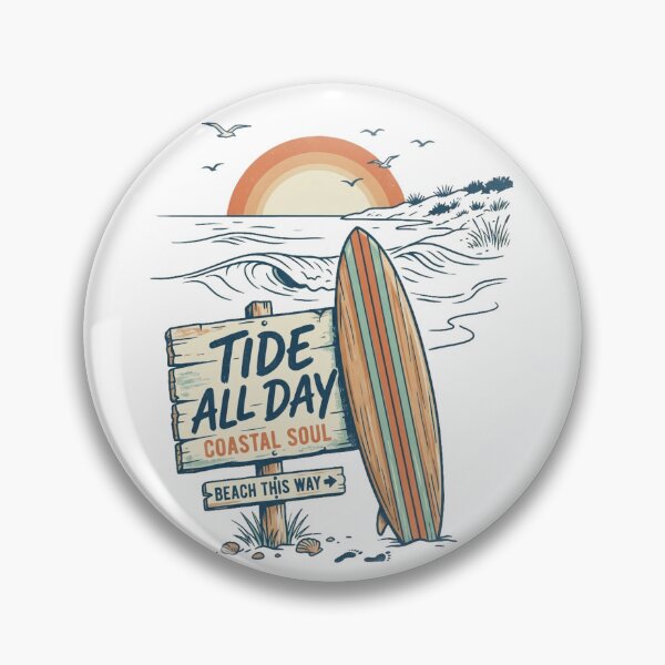 Item preview, Tide All Day Coastal Soul Retro Line Art Surfboard Beach Design designed and sold by @SHINTOSARTSTORE.