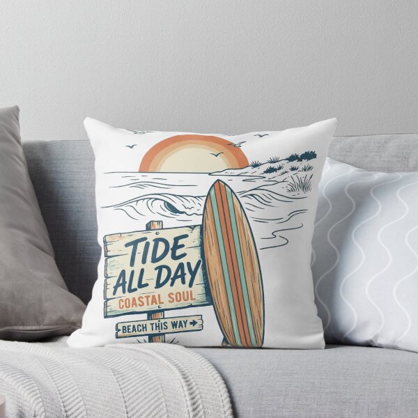 Item preview, Tide All Day Coastal Soul Retro Line Art Surfboard Beach Design designed and sold by @SHINTOSARTSTORE.