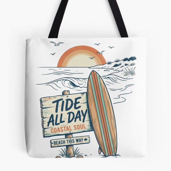 Item preview, Tide All Day Coastal Soul Retro Line Art Surfboard Beach Design designed and sold by @SHINTOSARTSTORE.